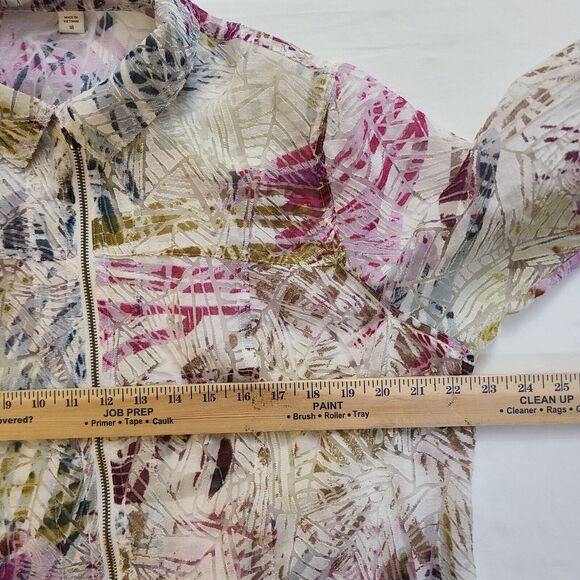 Coldwater Creek Semi Sheer Zip Shirt Jacket Abstract Color Artsy Beachy Size 18 - Picture 7 of 10